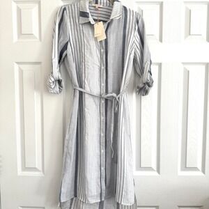 NWT Skies are Blue White and Navy Striped Shirt Dress size XS